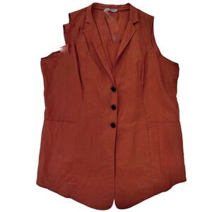 Gozzip Notched Collar Linen and Cotton Back Tie Vest Jacket in Orange L NWT
